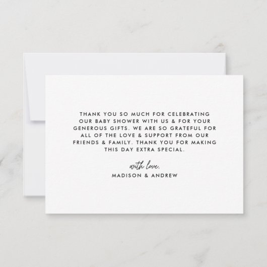 Modern vet script zwart-wit Baby shower Bedankkaart (Achterkant)