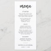 Modern vet script zwart-wit bruiloft menu (Voorkant)