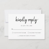 Modern vet script zwart-wit bruiloft RSVP kaartje (Voorkant)