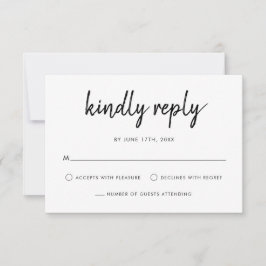 Modern vet script zwart-wit bruiloft RSVP kaartje