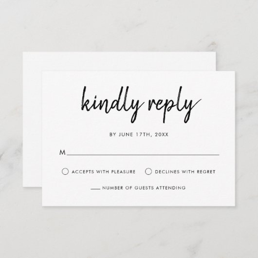 Modern vet script zwart-wit bruiloft RSVP kaartje (Voorkant / Achterkant)