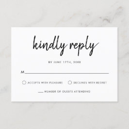 Modern vet script zwart-wit bruiloft RSVP kaartje