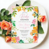 Modern vet sinaasappel bloemenschrift baby shower kaart