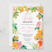 Modern vet sinaasappel bloemenschrift baby shower kaart (Voorkant)
