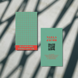 Modern vet turquoise geruit patroon QR-code Visitekaartje