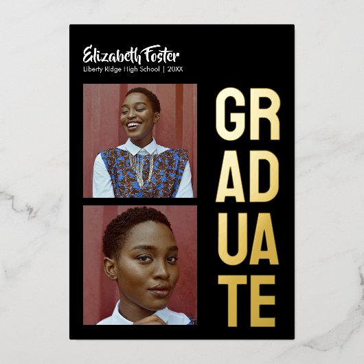 Modern vet typografie afstudeerfeest folie uitnodiging (Voorkant)