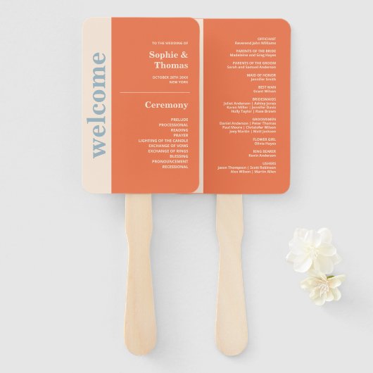 Modern vet typografie bruiloft programma handwaaier (Voorkant en achterkant)