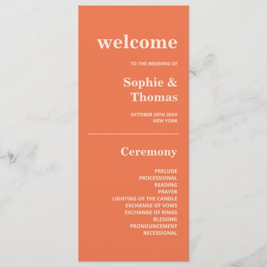 Modern vet typografie bruiloft programma Sinaasapp Programmakaart (Voorkant)