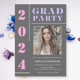 Modern vet typografie grijs foto afstudeerfeest kaart