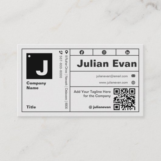 Modern vet typografie monogram QR-code Visitekaartje (Voorkant)