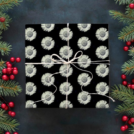 Modern vet zwart en wit madeliefje patroon stijlvo cadeaupapier