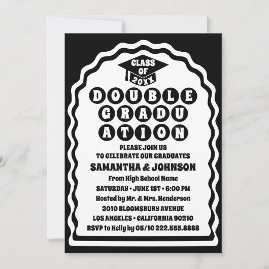 Modern vet zwart golvend boog dubbel Afstuderen Kaart (Voorkant)