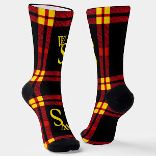 Modern Vet, zwart, rood, geel plaid monogram Sokken