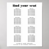 Modern Vet Zwart Wit Bruiloft Zitkaarten Teken Poster (Voorkant)