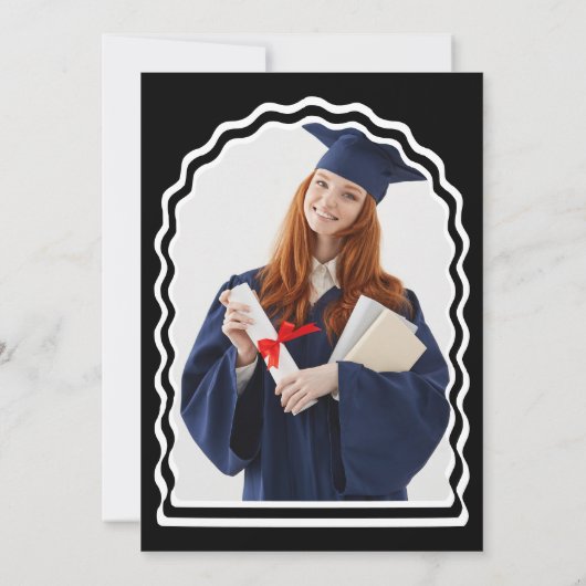Modern vet zwart wit golvende boog foto Afstuderen Kaart (Achterkant)
