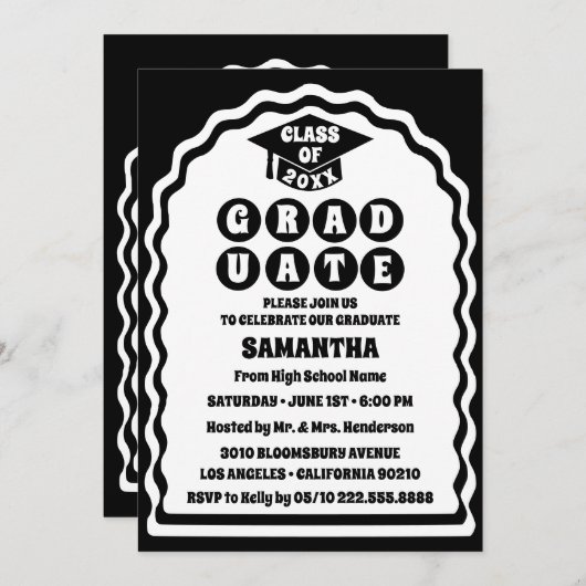Modern vet zwart wit golvende boog foto Afstuderen Kaart (Voorkant / Achterkant)