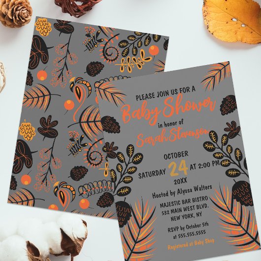 Modern Vibrant Botanical Autumn Herfst Baby shower Kaart