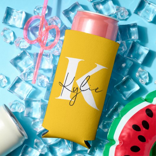 Modern Vibrant Gepersonaliseerde Monogram Naam - Seltzer Blikjeskoeler (Insitu Zomer)