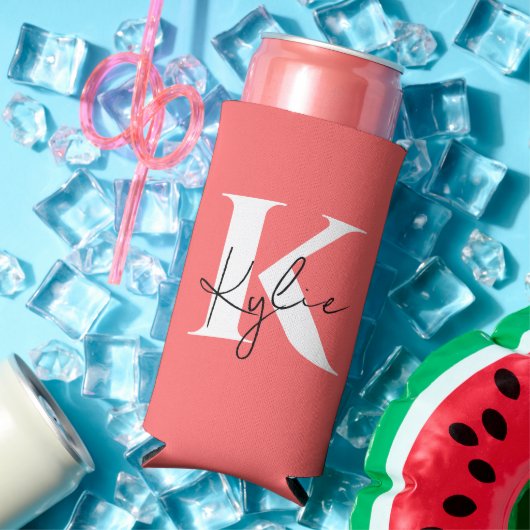 Modern Vibrant Gepersonaliseerde Monogram Naam - Seltzer Blikjeskoeler (Insitu Zomer)