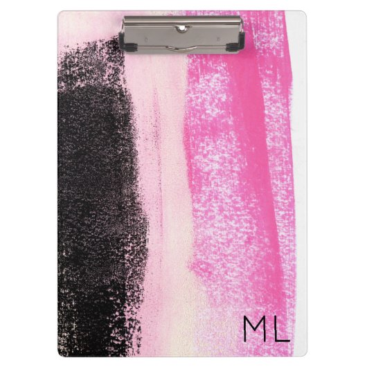 Modern Vibrant Hot Pink Monogram zwart Ink Klembord (Voorkant)