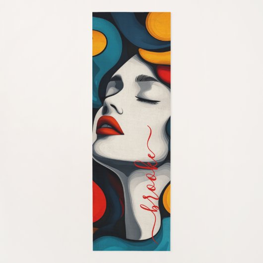 Modern vibrant retrofacemonogram yogamat (Voorkant)