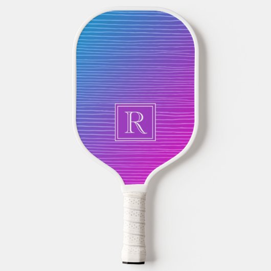 Modern vibrant roze blauw gradiëntmonogram pickleball paddle (Achterkant)