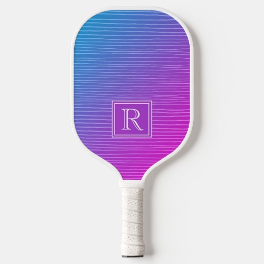 Modern vibrant roze blauw gradiëntmonogram pickleball paddle (Voorkant)