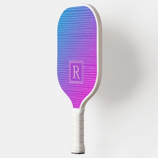 Modern vibrant roze blauw gradiëntmonogram pickleball paddle (Links)