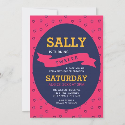 Modern Vibrant Roze en Blauw hart Birthday Kaart (Voorkant)