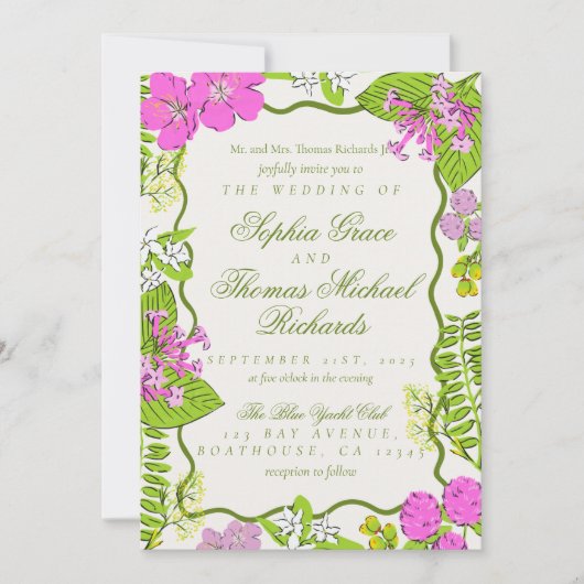 Modern Vibrant Tropical Botanical Wedding Kaart (Voorkant)