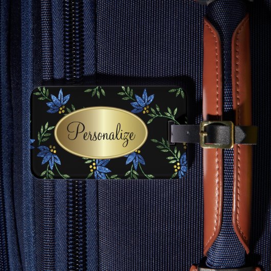 Modern Victoriaans blauw ontwerp Bagagelabel (Voorkant Insitu 4)