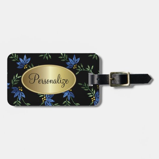 Modern Victoriaans blauw ontwerp Bagagelabel (Voorkant horizontaal)