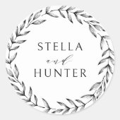 Modern Victoriaans Monochrome Greenery Wedding Ronde Sticker (Voorkant)