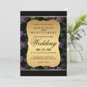 Modern Victoriaans Paars Glitter Floral Wedding Kaart (Staand voorkant)