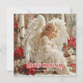 Modern Victorian angel red white gold chic greetin Feestdagenkaart (Voorkant)