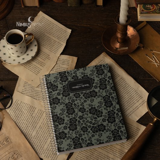 Modern Victorian Black Lace Sage Green Journal Notitieboek