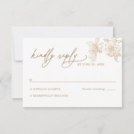 Modern Victorian Gold Floral Wedding RSVP Card Kaartje