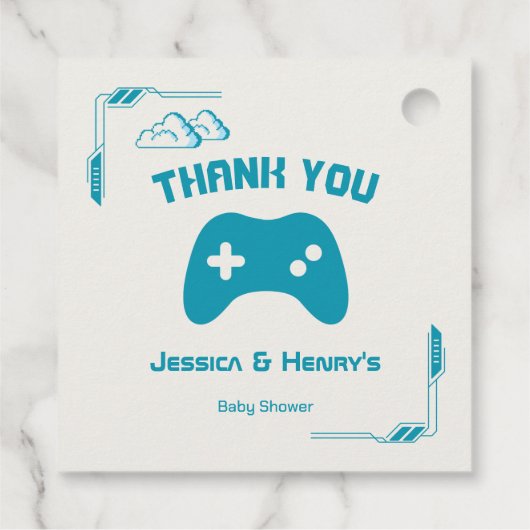 Modern Video Game Player 3 Baby shower Bedankt Bedankjes Labels (Achterkant)