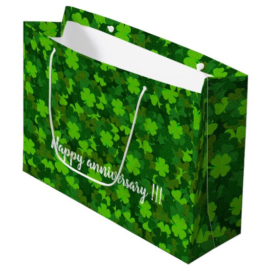 Modern Vier Leaf Clover Floral Groot Cadeauzakje (Voorkant Gekanteld)