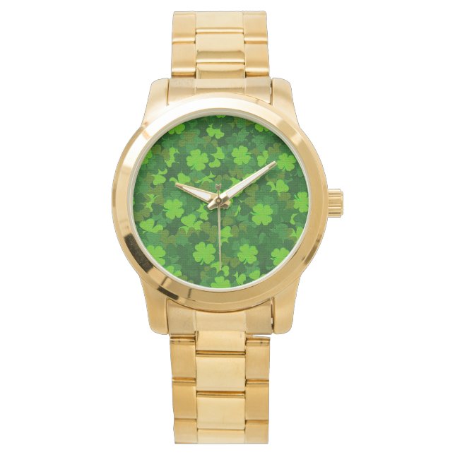 Modern Vier Leaf Clover Floral Horloge (Voorkant)
