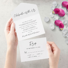 Modern vieren met ons bruiloft receptie all in one uitnodiging