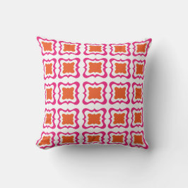 Modern vierkant herhaal patroon warm roze Oranje w Kussen