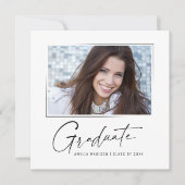 Modern vierkant Minimaal inkt script Afstuderen Fo Aankondiging (Voorkant)