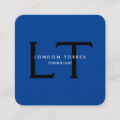 Modern Vierkant Monogram Trendy Blauw Zwart Vierkante Visitekaartje (Voorkant)