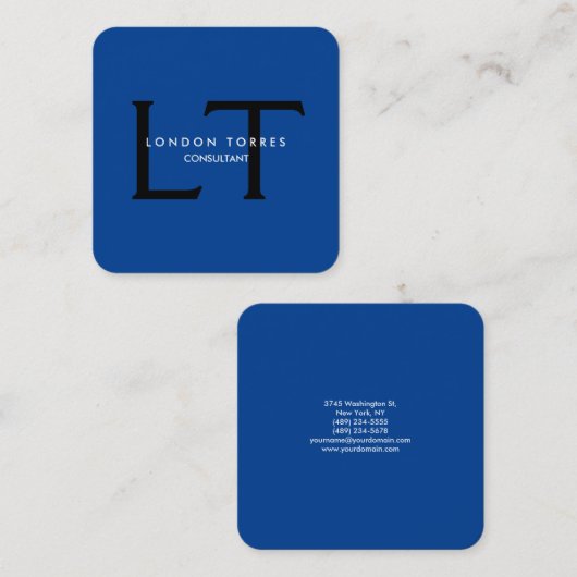 Modern Vierkant Monogram Trendy Blauw Zwart Vierkante Visitekaartje (Voorkant / Achterkant)