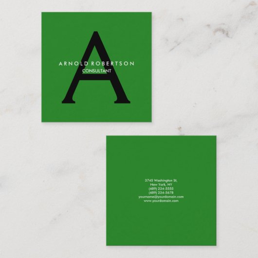 Modern Vierkant Monogram Trendy Bos Groen Zwart Vierkante Visitekaartje (Voorkant / Achterkant)