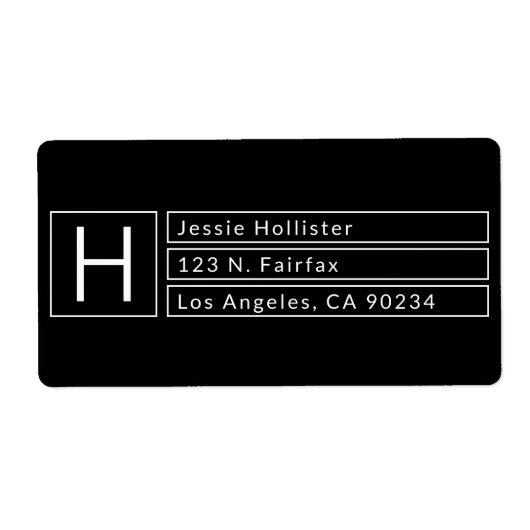 Modern vierkant monogram zwart & wit retouradres etiket (Voorkant)