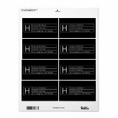 Modern Vierkant Monogram Zwart & Witte Retouradres Etiket (Full Sheet)