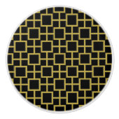 Modern vierkant patroon goud op zwart keramische knop (Voorkant)