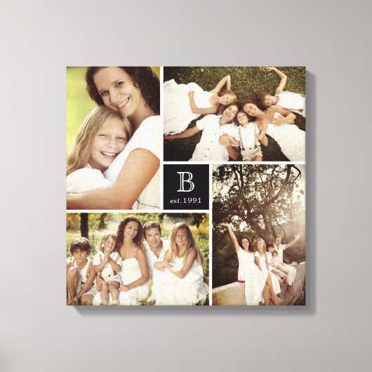 Modern vierkant raster Familiemonogram 4 Foto coll Canvas Afdruk (Voorkant)
